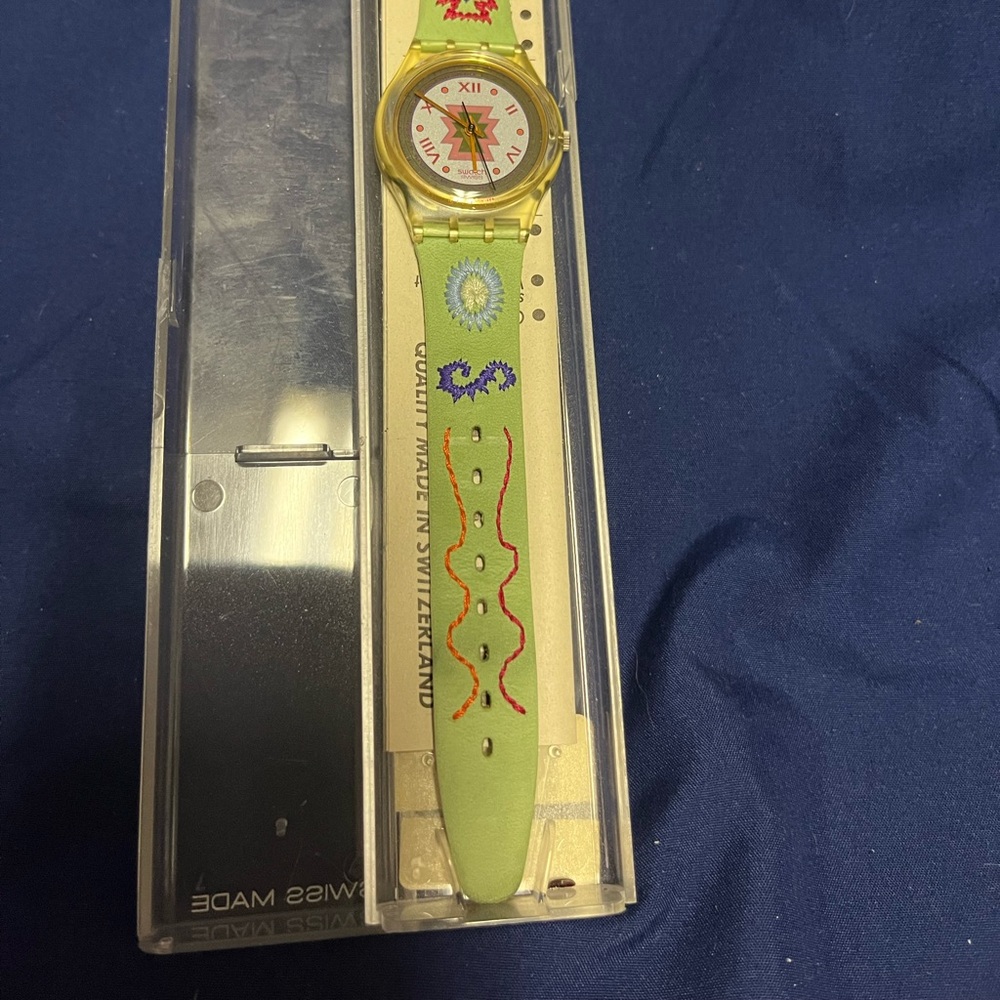 Colorful Patterned Watch with Yellow Strap